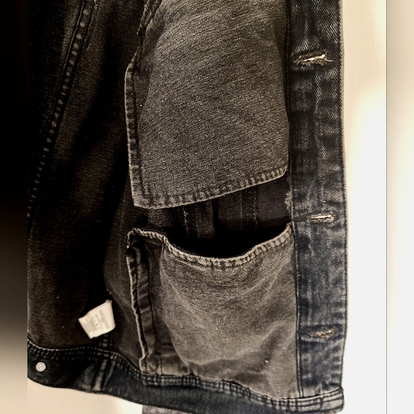 Free People Black Mixed Media Space Dye Knit Denim Jean Jacket Sz M - Picture 12 of 16